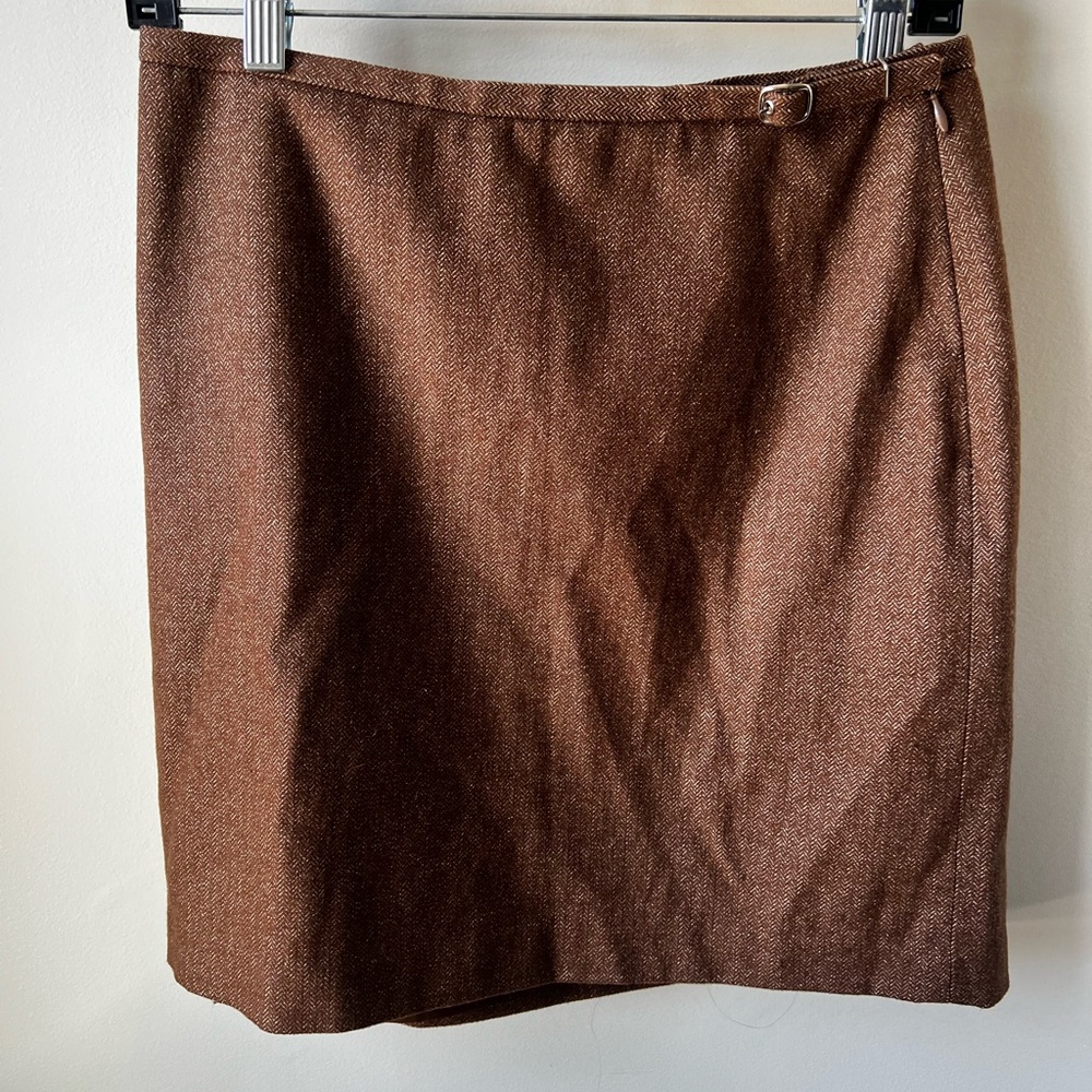 THE LIMITED Stretch Mini Skirt Herringbone Wool Buckle‎ Preppy Y2K Academia 8